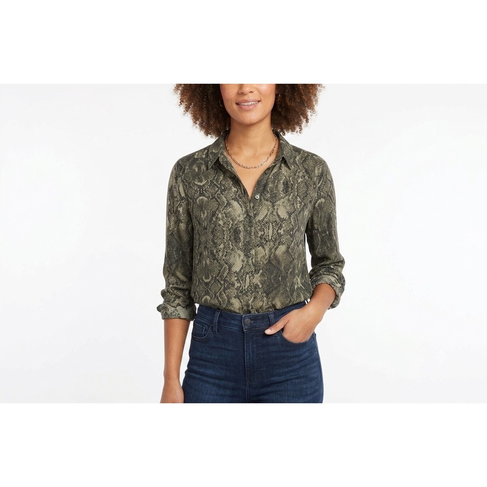 INC International Concepts Button Up Shirt Womens Large Gray Black Snake Print